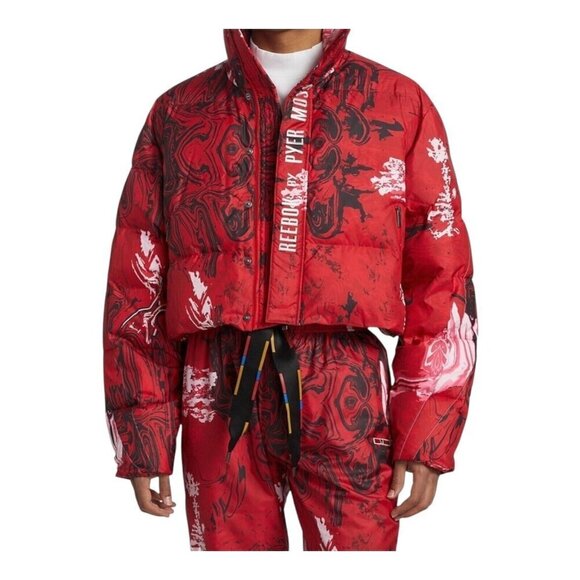 PYER MOSS x REEBOK Cropped Red Puffer Parka Streetwear Jacket Coat Mens XL - Picture 1 of 8